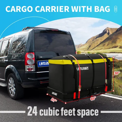 Miniatura 6 de LWTURMRT Portacarga de enganche de 60 x 21 x 6 pulgadas y estante de carga receptor con bolsa de carga impermeable (58 x 20 x 24 pulgadas), pintura