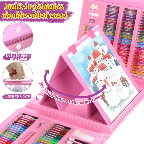 Miniatura 7 de Suministros de arte, paquete de 208 suministros de dibujo para niñas, niños, principiantes, adolescentes, kit de pintura artística, estuche