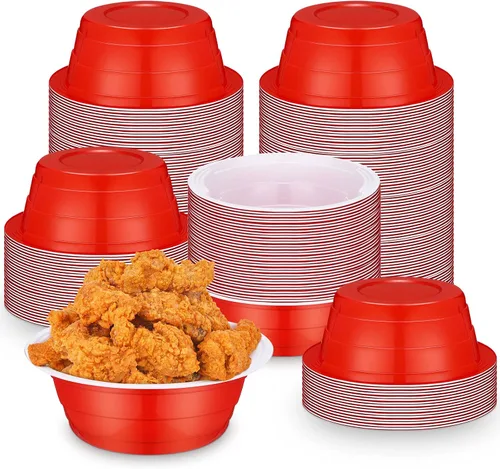 Miniatura 9 de Gejoy 50 cuencos de plástico negros de 23 onzas, desechables pero reutilizables, platos de ensalada y postre para servir el 4 de julio, bodas