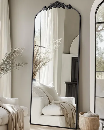Miniatura 16 de Antok Espejo arqueado de longitud completa, espejo de piso de 71 x 28 pulgadas con tallado, espejos de cuerpo completo para decoración del hogar