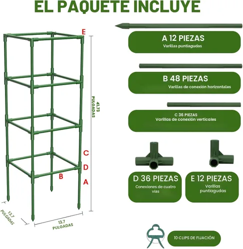 Miniatura 7 de Paquete de 3 Jaulas para Tomates, Estacas Cuadradas de Soporte para Plantas de Tomate, Jaulas Enrejado para Jardín, Verduras Trepadoras, Flores