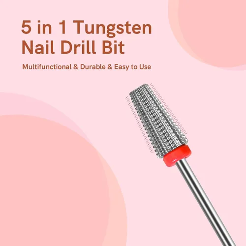 Miniatura 7 de SQULIGT Broca para uñas de tungsteno, 5 en 1 de carburo cónico, vástago de 3/32 pulgadas, uso de rotación bidireccional, para uñas, eliminación