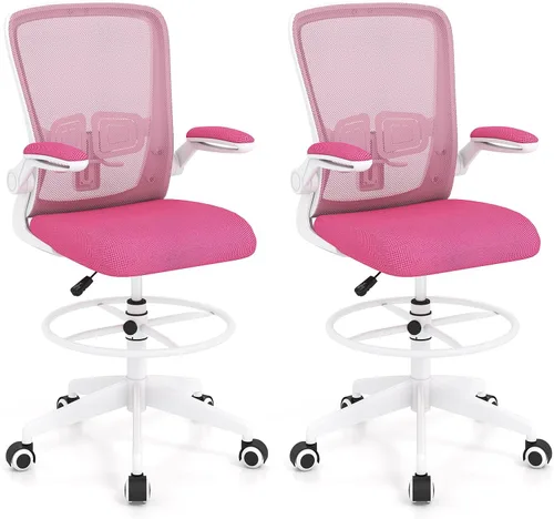 Miniatura 12 de Giantex Silla de dibujo, sillas de oficina con respaldo alto, con reposapiés, reposabrazos abatible, altura ajustable, silla de escritorio Negro