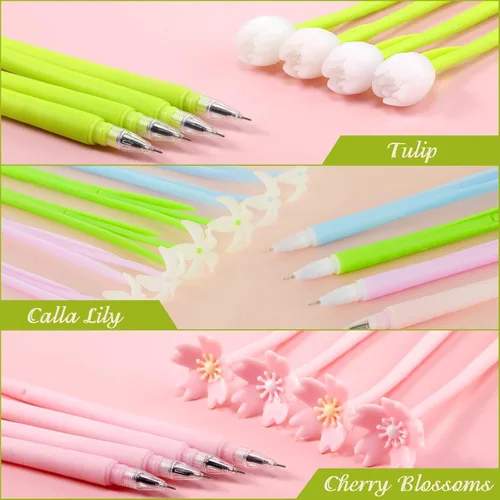 Miniatura 3 de Tenare 18 bolígrafos de flores que cambian de color, bolígrafos de tinta de gel coloridos, bolígrafos de rosa para la escuela, hogar, oficina