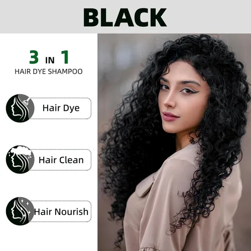 Miniatura 4 de Champú de tinte para el cabello negro 3 en 1 para Gray Coverag Color Shampoo para mujeres/hombres Instant Herbal Semi permanente champu para canas