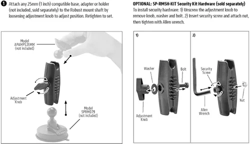 Miniatura 7 de ARKON Mounts - Base de taladro resistente para tableta y eje de montaje robusto, color negro al por menor (SP-RM250)