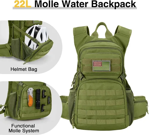 Miniatura 2 de CVLIFE Mochila táctica de hidratación con vejiga de agua de TPU de 3 L, mochila de senderismo de 22 L para hombres y mujeres, mochila de agua Molle