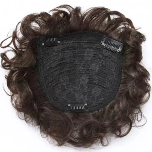 Miniatura 2 de Peluca de repuesto rizado natural de 5.1 x 5.1 in, corto con clip en cabello ondulado para mujeres con cabello fino color marrón oscuro