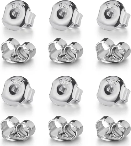 Miniatura 8 de 12 piezas de repuesto para aretes de plata de ley 925, hipoalergénicos, seguros y con cierre de oreja para tachuelas, color dorado