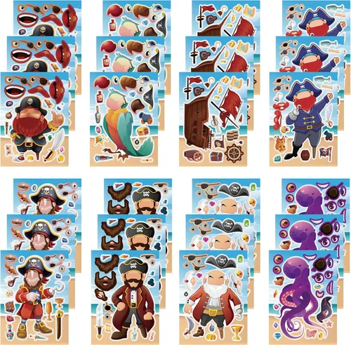 Miniatura 32 de 24 hojas de calcomanías de abeja para hacer una cara, lindos juegos de fiesta de animales, calcomanías para mezclar y combinar, haz tus propias vaca
