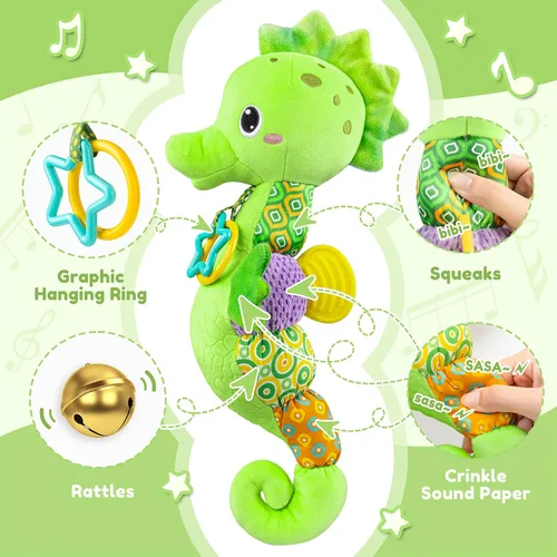 Miniatura 3 de Awotoy Juguetes para bebés de 0 a 12 meses, juguetes musicales de peluche suaves con arrugado multisensorial, sonajero y texturas, juguetes