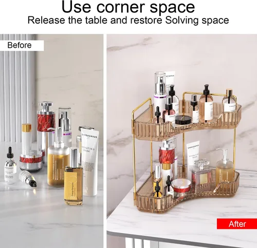 Miniatura 4 de GTI Organizador de maquillaje de 2 niveles, organizador de encimera de baño de gran capacidad, organizador de perfumes, cosméticos para el cuidado