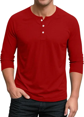 Miniatura 14 de Ctreela Camiseta Henley de manga 3/4 para hombre, estilo casual, ajustada, color sólido, manga larga, camiseta de béisbol Caqui