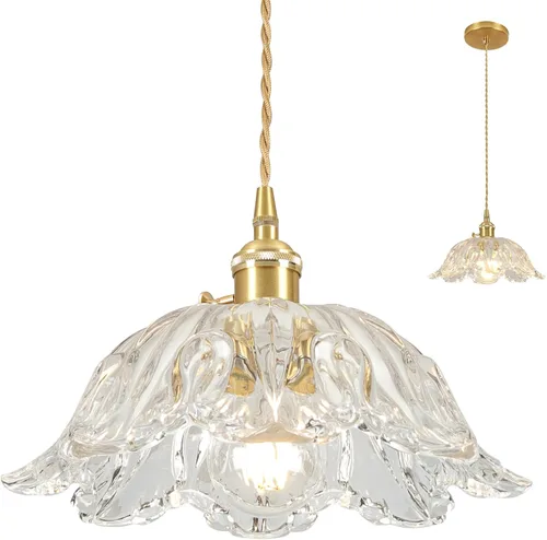 Miniatura 41 de Luces Colgantes para Isla de Cocina, Luz Colgante de Cristal Verde Accesorios de Iluminación Vintage, 9.4 pulgadas E26 Acabado Lámpara Colgante