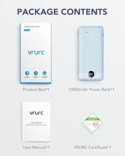 Miniatura 8 de VRURC - Cargador portátil con cables integrados y enchufe de pared AC, banco de energía USB C de 10000 mAh, cargador de teléfono compacto y ligero