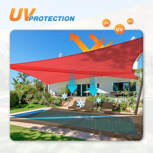 Miniatura 5 de Tang toldo de sol, velas de sombra 180GSM HDPE Equilateral Triángulo Permeable Toldo estándar comercial personalizable, Rojo