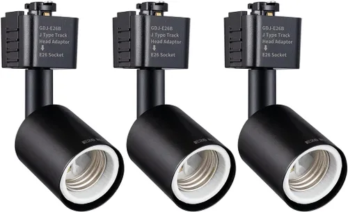 Miniatura 8 de mirrea Cabezal de iluminación de riel tipo J a E26 Adaptador de base de tornillo mediano Dirección de luz ajustable paquete de 3 (blanco)