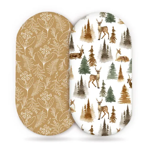 GRSSDER Juego de 2 sábanas ajustables elásticas ultra suaves para moisés, ajuste universal para moisés, colchón rectangular ovalado, elegantes Marrón