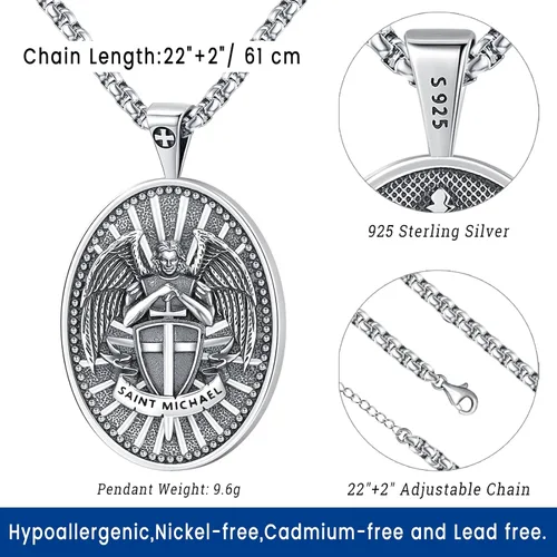 Miniatura 140 de Eusense Saint Necklace Sterling Silver 925 Protection Jewelry for Men Women Patron St Medals Amulet Pendant