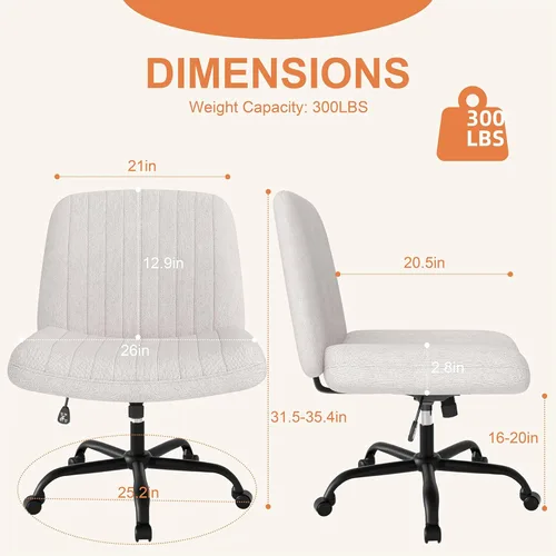 Miniatura 2 de Shintenchi Silla cruzada para oficina, con patas cruzadas, con ruedas, silla giratoria sin brazos, altura ajustable y ancho para computadora