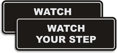 Miniatura 58 de Signs ByLITA Letrero estándar para pared o puerta con texto en inglés «Watch Your Step», señalización de salud y seguridad (negro), mediano