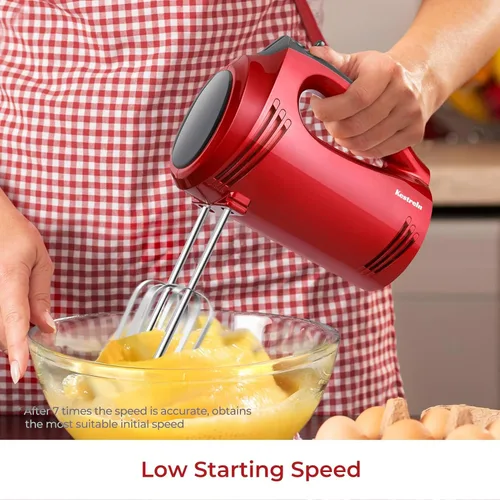 Miniatura 4 de Hand Mixer 350 Watt, 5 Speeds, Stainless Steel Whisk & Dough Hook (Dishwasher Safe), Ergonomic Handle, Long Cable, BPA Free - White KS1