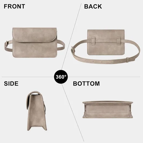 Miniatura 6 de CLUCI Riñoneras para mujer, bolsa cruzada de cuero vegano con correa ajustable, bolsa de cintura de moda, Gris