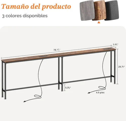 Miniatura 3 de SUPERJARE AST001Z - Mesa de sofá de 79 pulgadas con 2 tomas de corriente y puertos USB-C, mesa consola estrecha de 5.9 pulgadas con almacenamiento