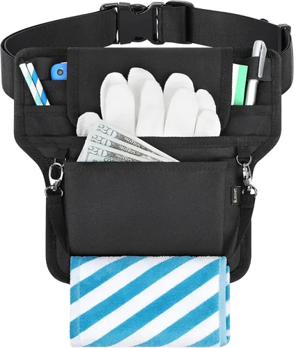 Miniatura 9 de Likesing Delantal de servidor, delantal de servicio con bolsillos para camarera, bolsa de herramientas de cintura para camarero con cinturón Negro