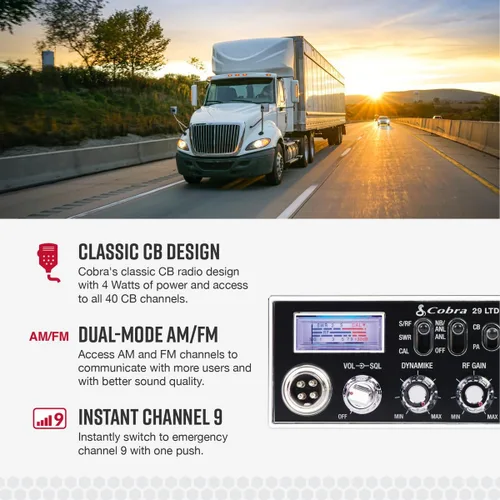 Miniatura 3 de Cobra 25 LTD Radio CB Profesional AM/FM – Compacta, Fácil de Operar, con Acceso de Modo Dual, Salida de 4 Vatios, 40 Canales Completos, Control