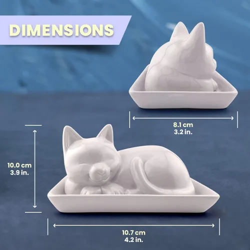 Miniatura 3 de Plato para mantequilla de cerámica adorable con gato - Accesorio de cocina único y versátil - Manera duradera y creativa de almacenar y servir