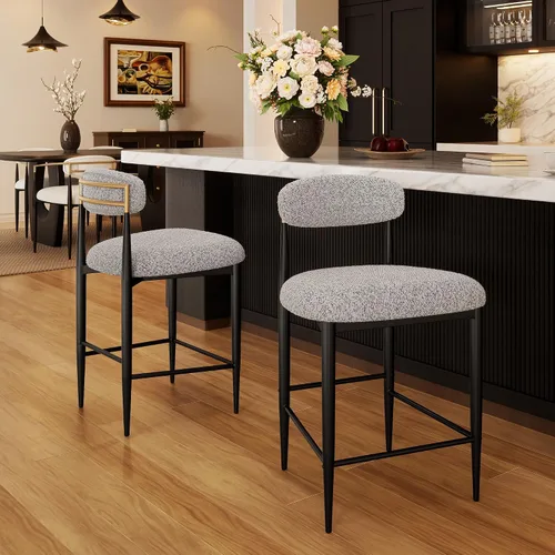 Miniatura 11 de Morden Fort Juego de 2 taburetes de bar de altura de mostrador, modernos taburetes tapizados con respaldo alto y patas de metal negro, sillas