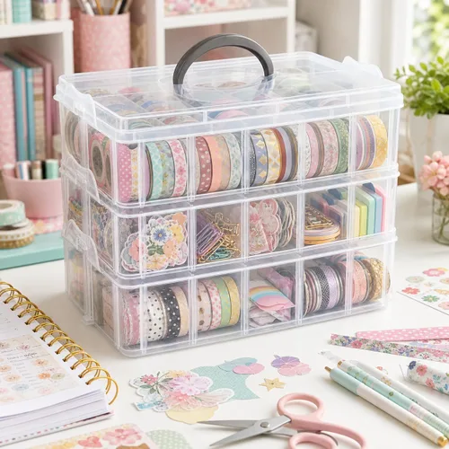 Miniatura 4 de Guyuyii Organizador de cuentas apilable de 3 niveles con divisores ajustables y asa, estuche de almacenamiento portátil para manualidades, costura