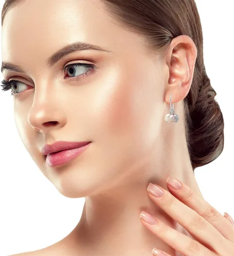 Miniatura 4 de Juego de aretes de perlas cultivadas de agua dulce de plata de ley 925, Gema Metal Piedra preciosa, Perla cultivada en agua dulce