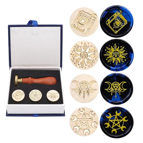 SWANGSA - Juego de sellos de cera, estilo clásico, 4 cabezas de sello de cera y 1 mango de madera para invitaciones de fiesta de boda, cartas,