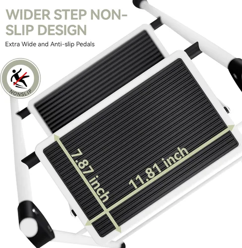Miniatura 2 de KINGRACK - Escalera plegable de 4 escalones con pasamanos, para adultos, de acero resistente, ligera, plegable, portátil, con pedal ancho Blanco