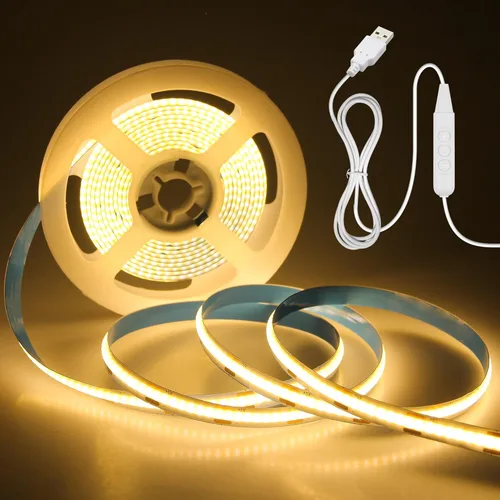 Miniatura 18 de Aclorol Tira de luz LED COB 5V Blanca 6000K Luz de tira LED regulable para TV 1.5M/4.92FT 480LEDs Tira de luces de cinta flexible y cortable