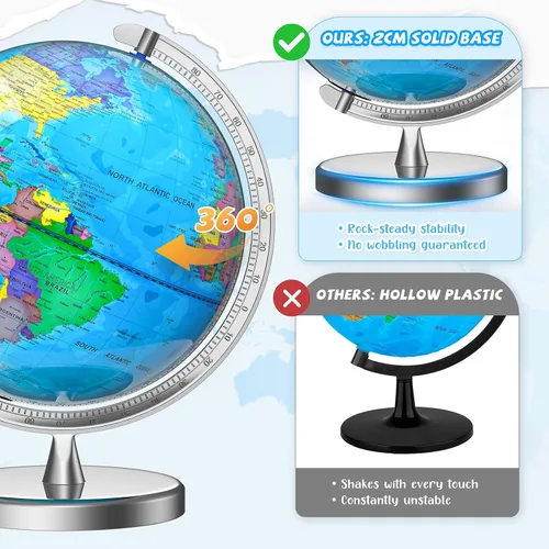 Miniatura 4 de Globo del mundo iluminado de 12 pulgadas para niños y adultos, lámpara de globo con mapa del mundo para niños, base estable de metal pesado, regalo