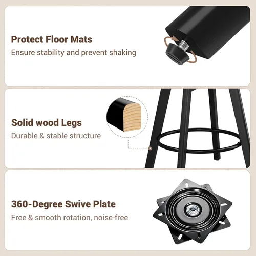 Miniatura 7 de YaFiti Taburetes de bar de altura de mostrador de 24 pulgadas, taburetes de bar giratorios ergonómicos con respaldo curvado con asiento de piel