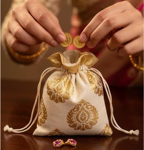 Miniatura 3 de Touchstone Preciosas bolsas de envoltura de regalos reutilizables, ecológicas, grandes con cordón, estampado de hojas de ficus para cumpleaños