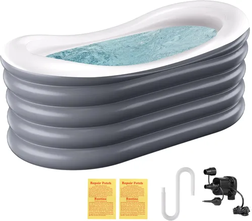 Miniatura 8 de BINYUAN Bañera inflable para adultos – Tina de hidromasaje plegable portátil con bomba eléctrica, diseño de baño caliente y hielo, plegable para 1-2