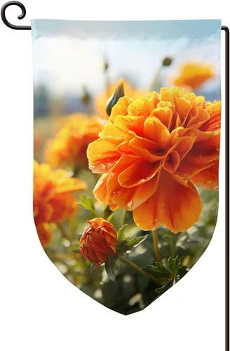 Banderas de jardín para exteriores, flores de caléndula, flores de otoño, bandera de jardín de 12 x 18 pulgadas, bandera de bienvenida de temporada