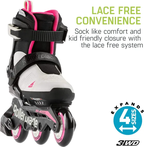 Miniatura 3 de Rollerblade Microblade Free 3WD - Patines en línea ajustables para niños, color negro y rosa, patines en línea de alto rendimiento