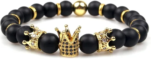 Miniatura 5 de Gvusmil - Brazalete de cuentas con corona imperial lujosa de rey y su reina para parejas, dije de regalo de joyería de Navidad para hombre y mujer