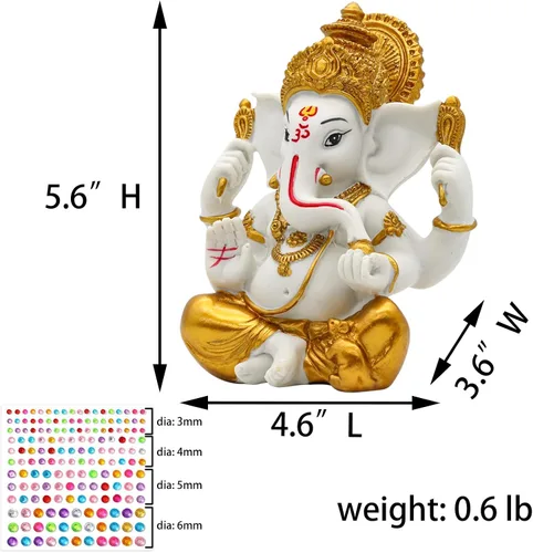 Miniatura 4 de alikiki Estatua de ídolo hindú de Dios Ganesha – 5.6 pulgadas de alto, tono dorado, dios indio Señor Ganpati Murti para decoración de Diwali Pooja