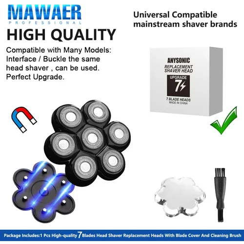 Miniatura 5 de Interfaz magnética universal de 7 cuchillas para afeitadora de cabeza de repuesto para máquina de afeitar serie Freedom, cabezales de repuesto