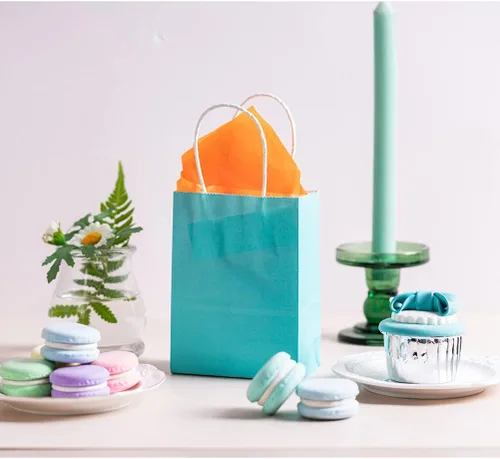 Miniatura 3 de AWELL Bolsa de papel mini azul turquesa con asa para recuerdos de fiesta, 6 x 4.5 x 2.5 pulgadas, para baby shower, cumpleaños, boda, bolsa