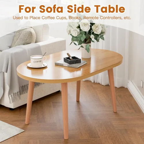 Miniatura 3 de Mesa auxiliar pequeña, mesa baja con patas de madera maciza, mesa auxiliar ovalada de 23.6 pulgadas, mesa auxiliar auxiliar de pie para sentarse