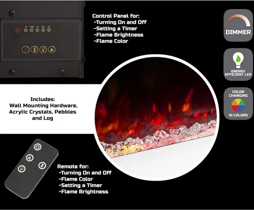 Miniatura 3 de Northwest Chimenea eléctrica montada en la pared de 36 pulgadas, llama LED de 10 colores y 3 fondos multimedia con brillo ajustable y control remoto