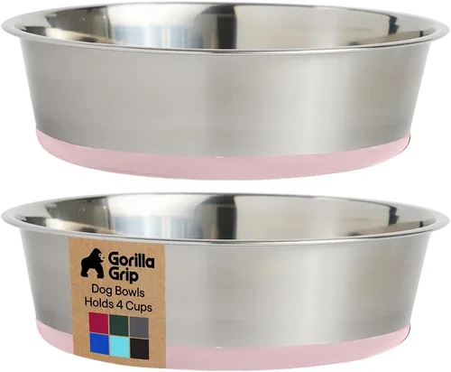 Miniatura 34 de GORILLA GRIP Tazones para perros, acero inoxidable 304 de grado alimenticio, con capacidad para 2 tazas cada uno (16 onzas líquidas) para alimentos